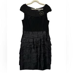 Adrianna Papell Black Ruffle Beaded Knee Length Formal Pencil Dress Plus Size 14